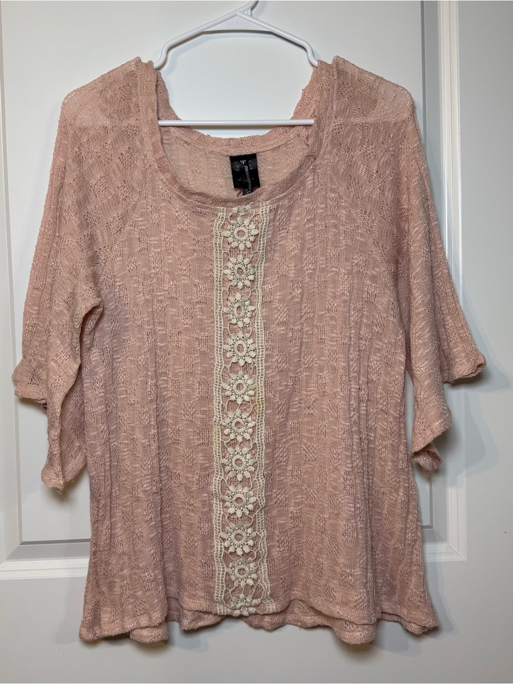 Blush Pink Crochet Lace Boho Top Size 1X Flutter Sleeve